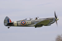 G-CICK @ EGKH - Supermarine 361 Spitfire LF.IXe, previously NH341 coded DBE. Shot down by FW190s 22 June 1944 South East of Caen France, 2 July 1944 displayed as DBO at the Bayeux Memorial Museum France, registered to UK owner June 2014. Low and fast fly by.