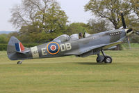 G-CICK @ EGKH - Supermarine 361 Spitfire LF.IXe, previously NH341 coded DBE. Shot down by FW190s 22 June 1944 South East of Caen France, 2 July 1944 displayed as DBO at the Bayeux Memorial Museum France, registered to UK owner June 2014. Seen taxxing in.
