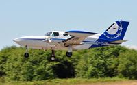 D-ISAV @ EGFH - Visiting Cessna 402B survey aircraft departing Runway 22 - by Roger Winser