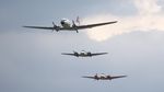 N431HM @ EGSU - 45. The Dakota in formation with the pair of Beechcraft Model 18's on the eve of The Flying Legends Airshow, July 2017.