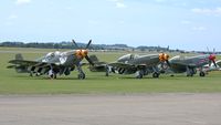 N357FG @ EGSU - 5. Trio of visiting Mustangs on the eve of The Flying Legends Airshow, July 2017.