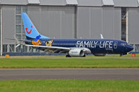 G-FDZF @ EGFF - 737-8K5, Thomson Airways, callsign Thomson 6MG, previously registered as G-FDZG 11 times, seen taxxing in, out of Palma Mallorca.