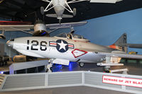 130763 - On display at the Cradle of Aviation Museum.  Successor to the F9F Panther, this F9F-7 was one of 168 built that was powered by the Allison J33 engine.  Most of these were refitted with the Pratt & Whitney J48 and redesignated as F-9H.