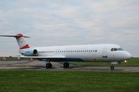 VH-UQG @ EGSH - Former Austrian Airlines OE-LVC Fokker 100 arrived at Norwich today still in part Austrian livery She is due for Alliance Airlines as VH-UQC and flew in from Bratislava where it had been stored some time - by AirbusA320
