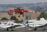 N7095B @ O69 - Siller Helicopters (Yuba City, CA) 1964 Sikorsky CH-54A climbing out of ground effect at Petaluma Municipal Airport, CA temporary home base before making water drops on the devastating October 2017 Northern California wildfires