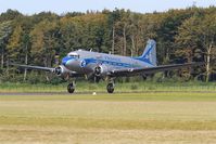 F-AZTE @ LFRU - Douglas C-47A Skytrain, Take off rwy 23, Morlaix-Ploujean airport (LFRU-MXN) Air show 2017 - by Yves-Q