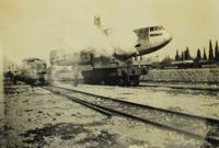G-EBFP - Loading the plane on a Palestine Railways flat car in Haifa - by Unknown