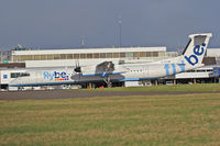G-ECOM @ EGFF - Dash 8, Flybe, previously C-FUCR, callsign Jersey 4BK, seen landing on runway 30 out of Glasgow - by Derek Flewin