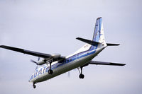 OO-DTC @ EHAM - Delta Air Transport Fairchild Hiller FH-227B Friendship landing at Schiphol airport, the Netherlands, 1983 - by Van Propeller