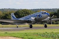 F-AZTE @ LFRU - Douglas C-47A Skytrain, Lining up rwy 23, Morlaix-Ploujean airport (LFRU-MXN) Air show 2017 - by Yves-Q