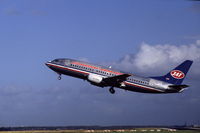 YU-ANV @ EHAM - JAT Boeing 737-3H9 taking off from Schiphol airport, the Netherlands, 1990 - by Van Propeller