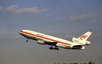 PH-MBP @ EHAM - Martinair Holland DC-10-30CF taking off from Schiphol airport, the Netherlands, 1985. Leased to Air Seychelles at the time, see sticker - by Van Propeller