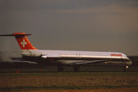 HB-INP @ EHAM - Swissair McDonnell Douglas MD-81 landing at Schiphol airport, the Netherlands, 1984 - by Van Propeller