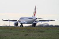 F-GUGP @ LFRB - Airbus A318-111, Reverse thrust landing rwy 25L, Brest-Bretagne Airport (LFRB-BES) - by Yves-Q