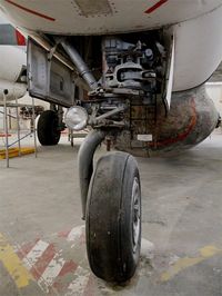 144688 @ LFXR - Lockheed SP-2H Neptune, Front landing gear close up view, Naval Aviation Museum, Rochefort-Soubise airport (LFXR) - by Yves-Q