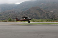 N2946S @ SZP - 1967 Cessna 150G TEXAS TAILDRAGGER conversion by STC, Hoerner tips, Continental O-200 100 Hp, takeoff climb Rwy 22 - by Doug Robertson