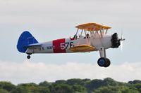N67195 @ EGFH - Visiting PT-17 biplane in the markings of US Navy N2S-5 aircraft 578 departing Runway 28. - by Roger Winser