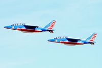 E152 @ LFBD - Dassault Dornier Alphajet E (F-UHRT), Athos 07 of Patrouille de France 2017, Take off rwy 23, Bordeaux-Mérignac Air Base 106 (LFBD-BOD) - by Yves-Q