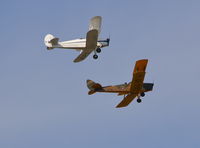 G-AYWT @ EGLM - Stampe-Vertongen SV-4C departing White Waltham with Tiger Moth G-AXXV (DE992). An interesting comparison between the two famous biplanes. - by moxy