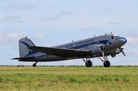 F-AZTE @ LFRU - Douglas C-47A Skytrain, Taxiing, Morlaix-Ploujean airport (LFRU-MXN) Air show 2017 - by Yves-Q