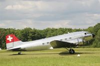 N431HM @ LFFQ - Douglas DC3C-S1C3G, Taxiing to parking area, La Ferté-Alais airfield (LFFQ) Airshow 2015 - by Yves-Q