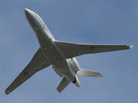 A56-002 - Front under-side view of RAAF 34 Squadron Dassault Falcon 7X Serial A56-002 Cn 284, shown flying over Russell Offices Canberra on the morning of 03Jul2019. The Flypast was for the Chief of Air Force ‘Change of Command’ Ceremony, at 1026 hrs.