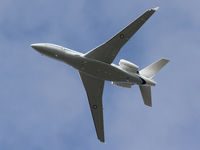 A56-002 - Port under-side view of RAAF 34 Squadron Dassault Falcon 7X Serial A56-002 Cn 284, shown flying over Russell Offices Canberra on the morning of 03Jul2019. The Flypast was for the Chief of Air Force ‘Change of Command’ Ceremony, at 1026 hrs.