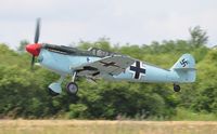 G-AWHC @ EGFH - Two seat Buchon coded Red 11 departing Runway 22. - by Roger Winser