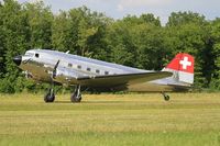 N431HM @ LFFQ - Douglas DC3C-S1C3G, Landing, La Ferté-Alais airfield (LFFQ) Airshow 2015 - by Yves-Q