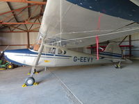 G-EEVY @ EGSL - 1950 Cessna 170 in a hangar at Andrewsfield - by Chris Holtby