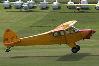 HB-ORA @ EDST - Piper PA-18-150 Super Cub landing at Hahnweide airfield, Germany. OTT 2019