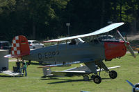 D-EBPP @ EDST - CASA 1-131E Jungmann landing at Hahnweide airfield, Germany. OTT 2019