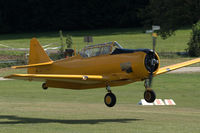 D-FPAE @ EDST - North American T-6G Texan landing at Hahnweide airfield, Germany. OTT 2019. Part of the Quax-Flieger collection