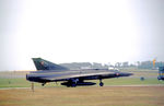 AR-115 @ EGQS - RF-35 Draken of  Eskadrille 729 Royal Danish Air Force preparing to join the active runway at RAF Lossiemouth in the Summer of 1982. - by Peter Nicholson