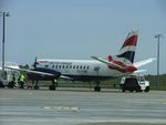 G-LGNE @ EGNS - G-LGNE SF340B  of Loganair operating as a British Airways franchise . - by Robbo s