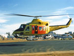 VH-NSO @ YCOM - Port side view of hovering NSCA Bell 412EP VH-NSO Cn 33089 (Code 11), at Cooma Airport YCOM NSW during the 'Snow Opening' Airshow on 11May1986. (Helo with NSCA 08MAR85 - 29MAY89 - later Sold to USA as N167EH.)