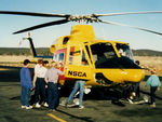 VH-NSO @ YCOM - Front Stbd view of parked ‘people magnet’ NSCA Bell 412EP VH-NSO Cn 33089 (Code 11), at Cooma Airport YCOM NSW during the 'Snow Opening' Airshow on 11May1986. (Helo with NSCA 08MAR85 - 29MAY89 - later Sold to USA as N167EH.)