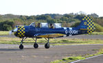 G-OUGH @ EGFH - Resident Yak-52 aircraft marked 19/DOSAAF. - by Roger Winser