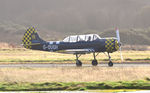 G-OUGH @ EGFH - Resident Yak-52 arriving Runway 28. - by Roger Winser