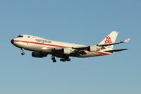 LX-NCL @ EGPK - Cargolux retro livery on approach for runway 30 at Prestwick airport - by Douglas Connery
