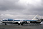 PH-BUB @ EHAM - Snow-covered KLM Boeing 747-206B on the platform in front of the hangars at Schiphol-Oost, the Netherlands, 1983 - by Van Propeller