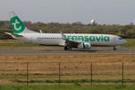 F-GZHJ @ LFRB - Boeing 737-86J, Reverse thrust landing rwy 07R, Brest-Bretagne airport (LFRB-BES) - by Yves-Q