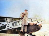 N46082 - Fuel stop in Connecticut sometime around 1949 on a trip to NY...
The new paint scheme was a dark red with white trim (the colorization process wasn't able to capture this). - by Kenneth Warren