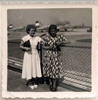 PH-TBZ @ AMS - At Schiphol airport around 1950 (my mother at the right) - by My grandfather