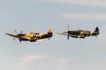 TE184 @ EGSU - TE184 (G-MXVI) 1945 PV202 (G-TRIX) 1944 VS Spitfire LFXVlE & T9 RAF Duxford 10.07.99 - by PhilR