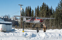 N89835 @ FAI - Aircraft is mounted on a pole at Jaybird’s Wing World hotel in Fairbanks Alaska - by Gary White