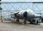 BAPC484 - Hawker Siddeley Harrier GR1 (forward fuselage of XV281 + aft fuselage of a P.1127 test-rig, vertical tail dismounted) awaiting restoration at the Aeroventure South Yorkshire Aircraft Museum, Doncaster