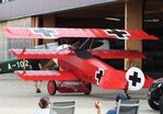 D-EWWI @ EDOI - Fokker Dr I replica at Bienenfarm airfield during the 2025 Quax Bücker-Treffen (Bücker-Meeting) and Vintage Aerobatic World Championships