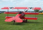 D-EWWI @ EDOI - Fokker Dr I replica at Bienenfarm airfield during the 2025 Quax Bücker-Treffen (Bücker-Meeting) and Vintage Aerobatic World Championships