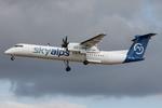 9H-EVA @ LMML - De Havilland Canada DHC-8-402Q reg 9H-EVA of SkyAlps on finals for RW31 Malta. - by raymond